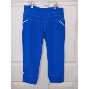 Athleta Relay Leggings Women's Size Small Blue Cropped Yoga Pants Reflective EUC